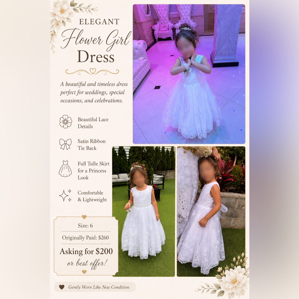 Elegant White Flower Girl Dress With Lace And Tulle